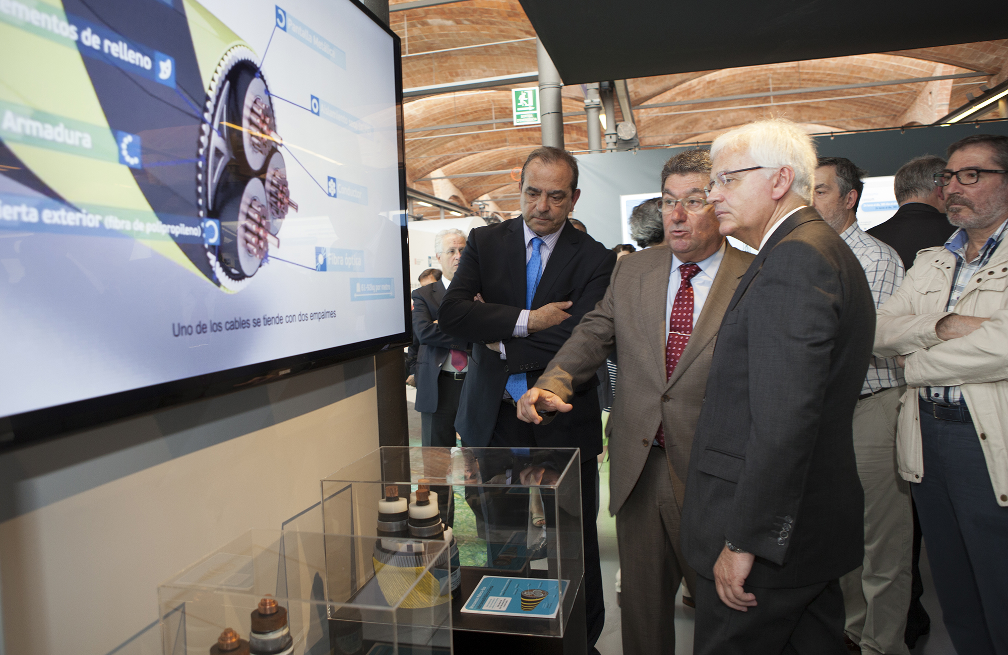 Opening of ExpoREE in Terrasa Luis Pinós shows the models of the Peninsula-Balearic Islands electrical interconnection project.