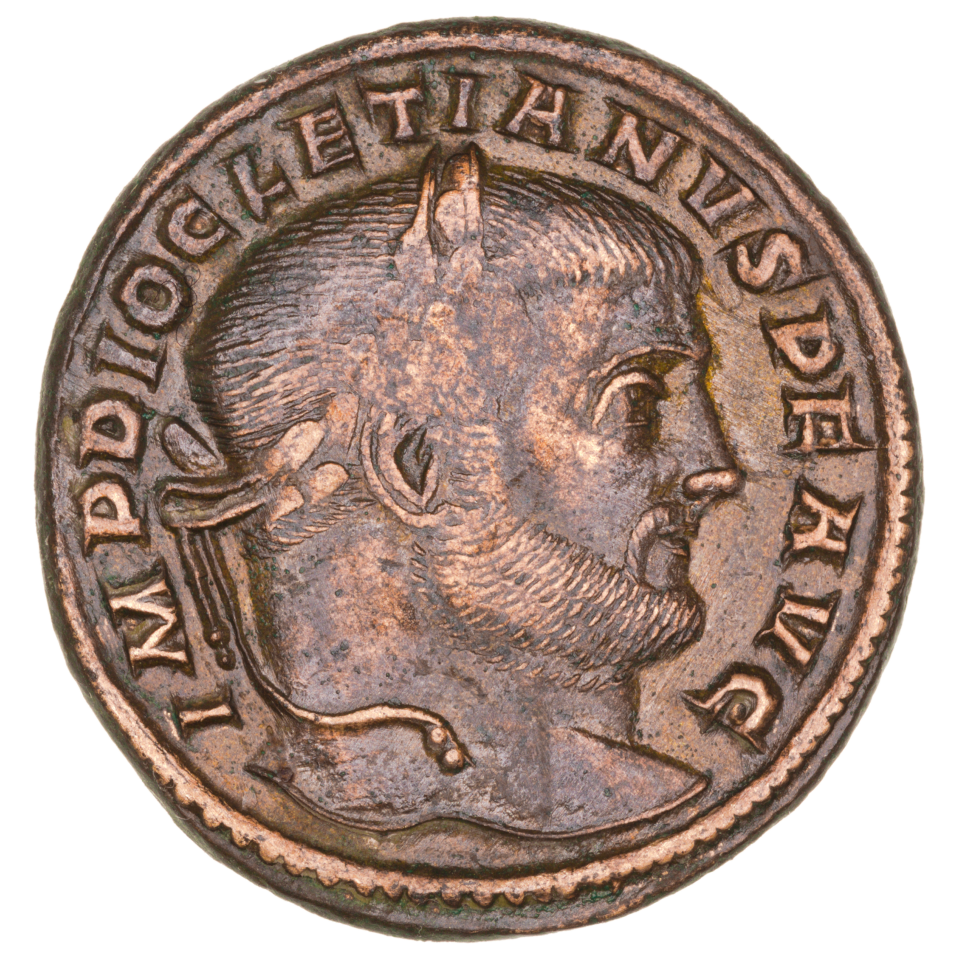 Moneda. Diocleciano (anverso) Hacia 301 d.C. Créditos: Junta de Andalucía. Consejería de Cultura y Deporte.