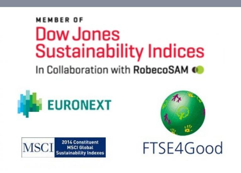 Menber of Dow Jones Sustainability Indices in collaboration with RobecoSAM. FTSE4Good Sustainability Indices. Euronext vigeo. MSCI 2014 constituent MSCI Global Sustainability Indexes.
