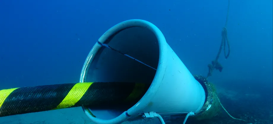 Detalle de la entrada del cable en el tubo de salida a tierra.
