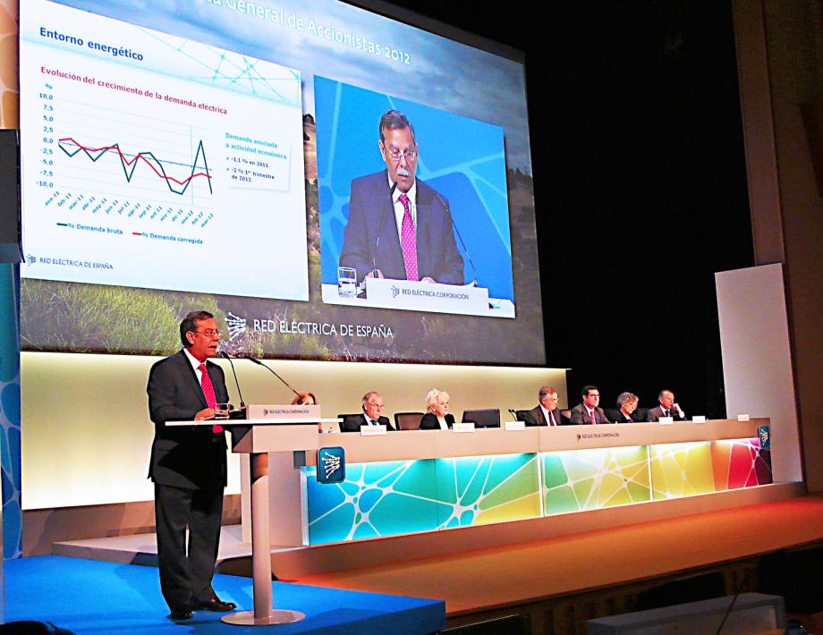 El presidente de Red Eléctrica, José Folgado, durante su intervención en la Junta general de Accionistas 2012