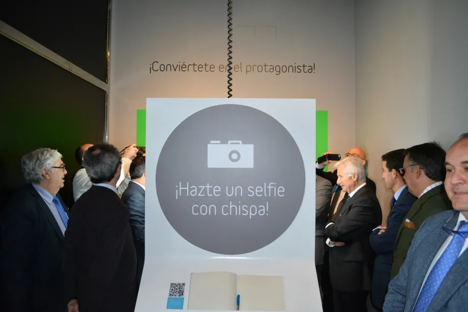 Officials taking selfies in the exhibit’s new photo booth.