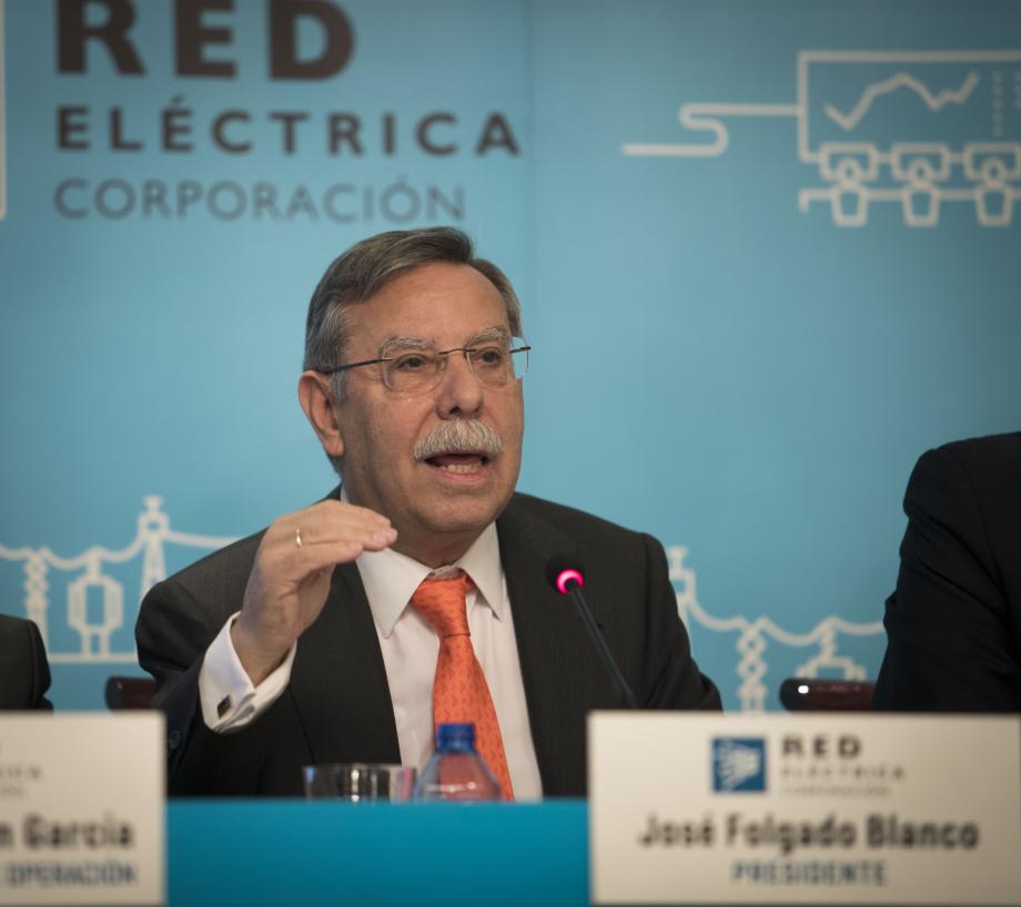 El presidente de Red Eléctrica, José Folgado, en un momento de la rueda de prensa.