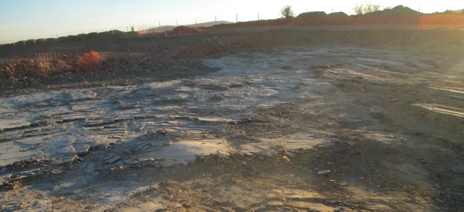 Aspecto inicial del pliegue mayor que condiciona la geometría del yacimiento.