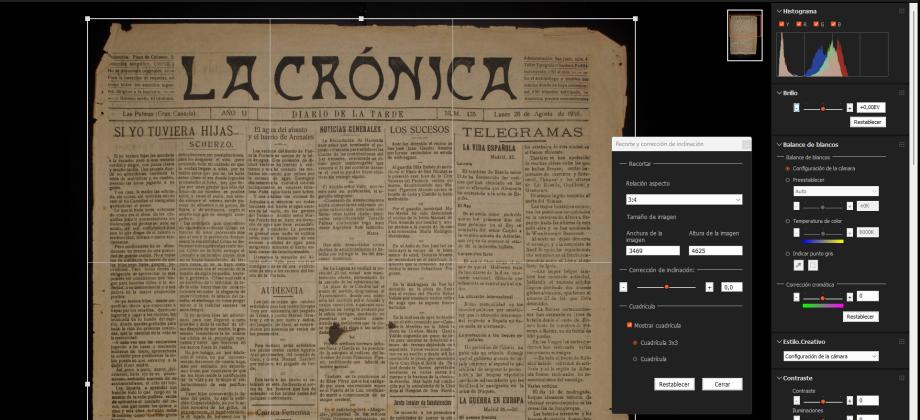 Página del diario ‘La Crónica’ del 26 de agosto de 1918 durante el proceso de digitalización